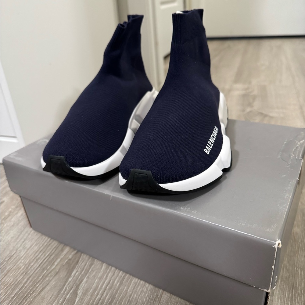 Balenciaga Dark Blue Sock Sneakers Speed LT knit sole bicolor